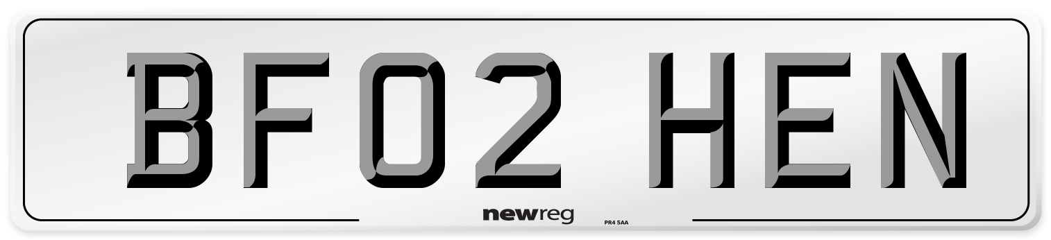 BF02 HEN Number Plate from New Reg